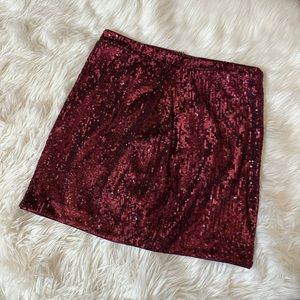 Maroon sequin mini skirt